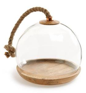 Décoration de table de banquet de luxe pour la maison, cloche en verre transparent avec base en bois et poignée en verre, décoration de table moderne - Product Image 2