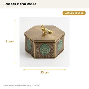 Portavelas de Latón Hecho a Mano de 11 cm con Diseño de Pavo Real Verde Antiguo, Mithai Dabba para Decoración del Hogar, Hoteles y Bodas - Product Image 6