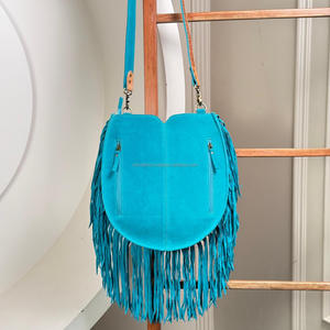 2025 New Large Capacity Fashionable Hand Tooled Suede Leather Fringe Crossbody Bag for Women's Custom Messenger Shoulder Handbag - Product Image 5