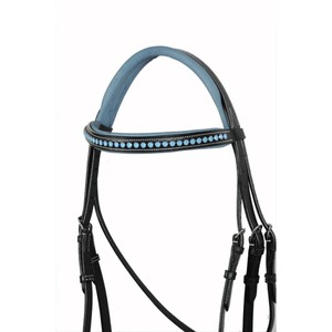 Brida de cuero azul cristal de una sola fila con riendas y diseño anatómico acolchado, brida inglesa para caballo, proveedor mayorista - Product Image 2