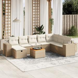 Conjunto de Sofás Modulares Grandes de Ratán Sintético Beige para Jardín, Muebles de Exterior Cómodos y Elegantes - Product Image 1