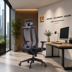 Chaise de bureau moderne à dossier haut de style manager, confortable, durable, ergonomique, en PU et maille, pivotante, en métal et tissu, pour usage domestique, vente en gros - Product Image 1