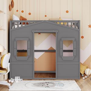 Letto a soppalco grigio a una piazza e mezza con scaletta per camerette dei bambini - Product Image 2