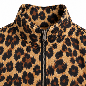 Sweat-shirt à capuche zippé léopard pour femme avec strass, en polyester, léger et respirant, style streetwear, collection printemps - Product Image 5
