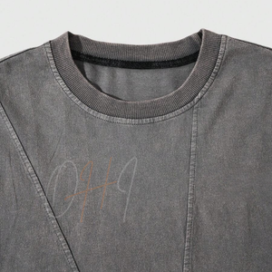 Camiseta Asimétrica Extra Grande para Hombre, Estilo Vintage Lavado, Color Gris, Estilo Urbano, Algodón, Hip Hop, Casual, Ecológica - Product Image 3