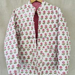 Chaqueta de algodón acolchada vintage hecha a mano, chaqueta de algodón vintage Jaipuri de manga larga - Product Image 4