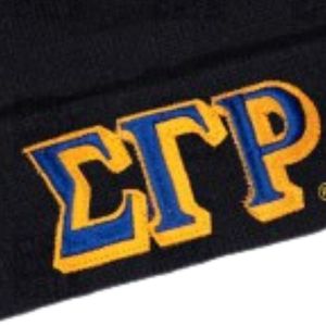 หมวกบีนนี่พับได้สีดำ Sigma Gamma Rho สำหรับผู้หญิง หมวกไหมพรมสำหรับชมรมนักศึกษา หมวกกันหนาวปักลายตัวอักษรกรีก - Product Image 6