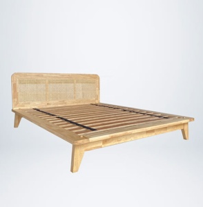 Bán buôn OEM tối giản giường bằng gỗ khung với mây mía đầu giường Nhật Bản mộc rubberwood nền tảng giường đồ nội thất phòng ngủ - Product Image 2