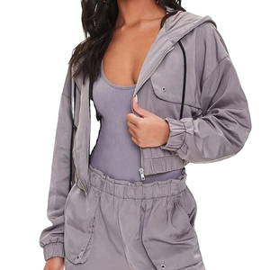 Conjunto Deportivo de 2 Piezas para Mujer, con Capucha, Cierre de Cremallera, Corte Holgado, Manga Larga, Color Sólido, Estilo Deportivo Casual, para Todas las Temporadas - Product Image 1