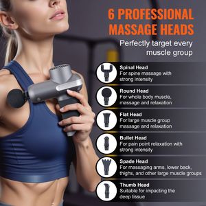 Mini Pistola de Masaje Muscular de Percusión para Atletas, 5 Niveles de Velocidad, con 6 Cabezales de Masaje, Baterías de 7.4V y 2500mAh Incluidas - Product Image 6