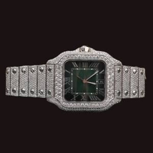 Reloj de Lujo para Hombre, Edición Limitada, Estilo Hip Hop, con Caja Cuadrada Personalizada, Esfera Verde, Números Romanos y Diamantes Moissanite - Product Image 1