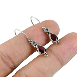 Simple grenat pierre précieuse à la main 925 solide boucles d'oreilles en argent Sterling pour les femmes mode balancent 925 timbre boucles d'oreilles bijoux en argent - Product Image 1