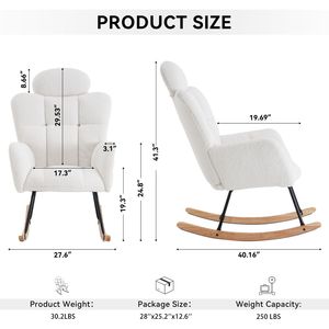 Poltrona Moderna con Braccioli in Tessuto Teddy 055, Sedia a Dondolo Imbottita con Schienale Alto e Cuscino per Soggiorno - Product Image 2