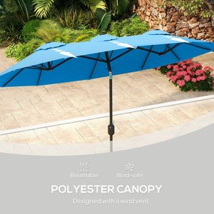Ombrellone da Giardino Bifacciale 2,9m con Pulsante di Inclinazione e Manovella, 3 Prese d'Aria e 12 Stecche, Blu Ciano - Product Image 2