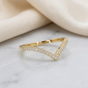 Anillo de Boda de Oro Sólido de 14K con Diamante CVD Cultivado en Laboratorio en Forma de V, Anillo Chevron Curvo con Pavé, Anillo de Compromiso Nupcial, Regalo para Fiesta - Product Image 4