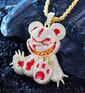 Collar con Colgante de Oso de Dibujos Animados con Incrustaciones de Diamantes, Ojo Rojo, Estilo Hip Hop, Cadena de Tenis, Joyería para Hombres y Mujeres - Product Image 2