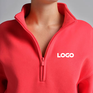 Sweat-shirts bleus unis à col zippé, personnalisés, amples, style Hip Hop, oversize, pour femme, en molleton de coton, décontractés, pour l'hiver - Product Image 6