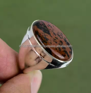 Anillo de obsidiana de caoba roja, banda única de Plata de Ley 925 con piedras preciosas grandes para compromiso, boda, regalo de joyería para mujer para ella - Product Image 5