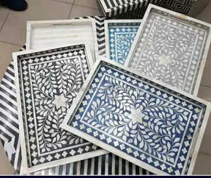 Bandeja de servicio con incrustaciones de madera de diseño Floral cuadrado europeo religioso de lujo antiguo con detección táctil decoración navideña para el hogar - Product Image 1