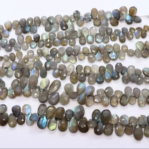 AAA Natural Labradorite Faceted Pear Shape Beads 8x12 MM Labradorite Gemstone Beads 7 Inch Blue Flashy Labradorite Beads Strand - Product Image 1