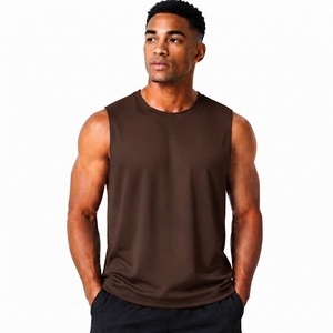 Débardeur Homme Marron Sans Manches Col Rond Couleur Unie Respirant Tricoté 100% Polyester Style Urbain Décontracté - Product Image 1