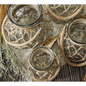 Vase en jute vintage style campagnard, lanterne rustique en corde tressée, pot suspendu pour plantes, centre de table, décoration de table, vases à fleurs en rotin - Product Image 3
