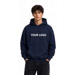 Sudadera con Capucha Azul Marino para Hombre, Corte Regular, Algodón French Terry, Logotipo Estampado en la Parte Delantera, Ropa Casual de Otoño - Product Image 4