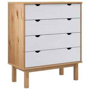 Armoire à tiroirs en bois de pin moyen brun et blanc massif pour salon - Product Image 2
