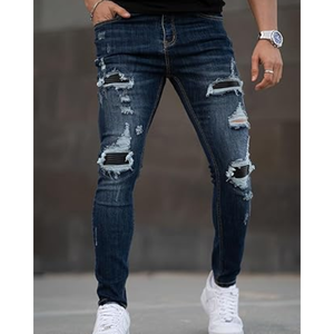 กางเกงยีนส์ผ้ายืดทรงสกินนี่ขาดๆ สำหรับผู้ชาย ทรงขาเรียว แต่งดีเทลขาดๆ สไตล์ลำลอง ทรงเข้ารูป - Product Image 2