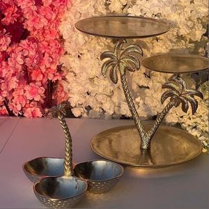 Support à gâteau ovale en forme de palmier tropical doré, avec dôme en verre, plateau décoratif en aluminium, plateau à dessert, décoration de mariage, décoration de la maison - Product Image 4