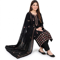 Salwar Kameez Wanita Bahan Chiffon Semi-Jahit dengan Bordir & Payet Model Midi Modern untuk Pernikahan & Pesta