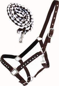 Nylon Horse Tack Nylon Padded Adjustable Halter Rhinestones Lead Rope, Padded English Saddle Halters From India - Product Image 4