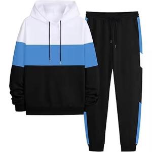ชุดฮู้ดดี้และกางเกงจ็อกเกอร์ผู้ชายแบบ Color Block ปักลายผ้าฝ้ายถัก เสื้อผ้าลำลองสำหรับฤดูหนาว - Product Image 1