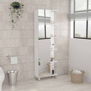 ตู้ผ้าลินินสีขาวยูราโนพร้อมชั้นวางภายในสี่ชั้นและชั้นวางภายนอกห้าชั้น กระจกห้องน้ำ - Product Image 1