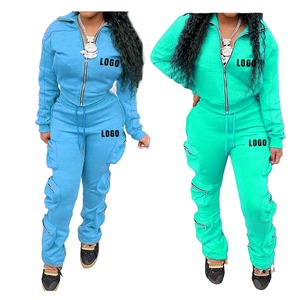 Women's Custom Embroidery Letters Zipper Box Eight <b>Pockets</b> Style Loose Bottom Pants & <b>Zip</b> Up Stand Collar <b>Hoodie</b> Fall Tracksuit - Product Image 5