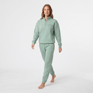 Conjunto Deportivo de Mujer Verde Menta con Media Cremallera, Color Sólido, Corte Holgado Informal, Pantalones Deportivos de Manga Larga con Bolsillo Frontal y Cierre de Cremallera - Product Image 4