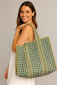 Handmade Fashion for Striped Quilted Cotton Tote Bag with Two Open Straps Bohemian Market Bag - Product Image 3