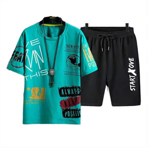 ชุดเสื้อยืดและกางเกงขาสั้นลายกราฟิกสำหรับผู้ชาย สีม่วง สไตล์สตรีทแวร์ ชุด 2 ชิ้น พร้อมเสื้อยืดพิมพ์ลายตัวอักษร และกางเกงขาสั้นสีดำรูดเชือก - Product Image 4