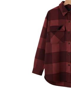 Custom Men Plaid <b>Flannel</b> <b>Overshirt</b> Maroon Burgundy Long Sleeve Button Up Casual Checkered Shirt Jacket Warm Winter Wholesale - Product Image 4