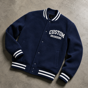 Custom Unisex Varsity Jacket Embroidered Polyester/Cotton Blend <b>Covered</b> <b>Button</b> Streetwear OEM Service - Product Image 1