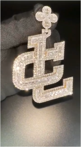 Pendentif Lettre Personnalisé Haut de Gamme en Argent 925 Style Hip Hop pour Homme, Sertie de Diamants Baguette et Moissanite VVS - Product Image 3