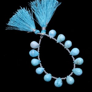 Pierres précieuses naturelles Larimar facettées en forme de goutte, calibrées 9x12mm, qualité AAA+, pour la création de bijoux. - Product Image 2