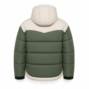 Veste d'hiver matelassée de haute qualité, design streetwear bicolore, rembourrage en polyester chaud, logo brodé, sangles à boucles et crochets sur les poignets, OEM - Product Image 3