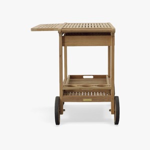Chariot de service en teck massif avec tiroirs et roulettes, chariot de bar de luxe pour hôtel, chariot à boissons et d'accueil pour terrasse extérieure - Product Image 4