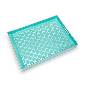 Bandeja de Servicio Decorativa Moderna con Asas, Bandeja de Plástico Acrílico para Té y Café, Patrón Geométrico, Bandeja de Servicio para Cocina y Hogar - Product Image 1