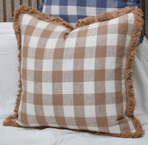 Funda de Almohada Moderna de Lino 100% Puro con Diseño a Cuadros, Funda Decorativa con Flecos, Textil para el Hogar Sostenible, Venta al Por Mayor, OEM, ODM - Product Image 1