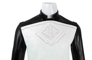 <b>Men's</b> <b>White</b> Green Genuine Leather Biker <b>Jacket</b> Stand Zipper Closure Slim Fit Regular Length Color Blocking Windproof Front - Product Image 5