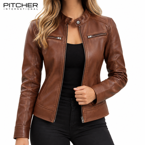 <b>Womens</b> Leather <b>Jacket</b> Supplier <b>for</b> US Fall Retail Chocolate Brown Leather <b>Jacket</b> <b>Women</b> OEM Bulk Wholesale - Product Image 1