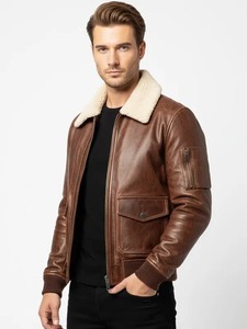 <b>Mens</b> Vintage Brown <b>Leather</b> Bomber <b>Jacket</b> - Product Image 2
