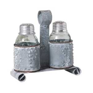 Vintage Galvanized Metal <b>Salt</b> and Pepper <b>Shaker</b> Set with Copper Band Rustic Farmhouse Style Kitchen Spice Jars Gift Box Packing - Product Image 5
